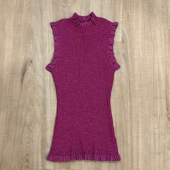 Milly Metallic Mock Neck Stretch Knit Sleeveless Top - Picture 1 of 4